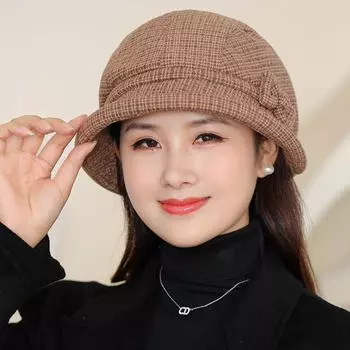 Осенне-зимние клетчатые шапки для детей, пожилых матерей среднего возраста, теплые шапки-банты с бабочками, модные повседневные шляпы для рыбаков бордовый