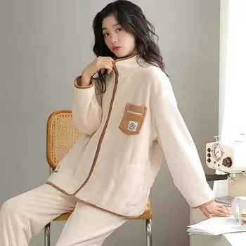 Осенне-зимние коралловые бархатные пижамы для любителей кардигана на молнии, мужской и женский толстый бархатный теплый домашний костюм, можно носить на улице M