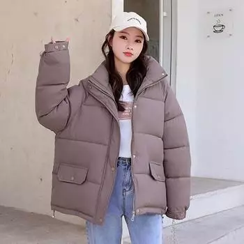 Осенне-зимние короткие куртки с воротником-стойкой для женщин, однотонная утепленная парка, женское мягкое теплое пальто, верхняя одежда M хаки