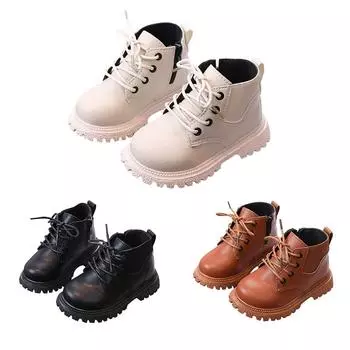 Осенне-зимние короткие сапоги для мальчиков и девочек, нескользящая водонепроницаемая прочная обувь с боковой молнией 21
