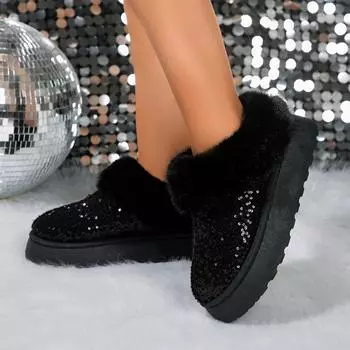 Осенне-зимние короткие зимние сапоги-трубы с пайетками для женщин 36 золотой