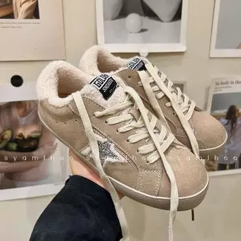 Осенне-зимние кожаные бархатные туфли со звездами, маленькие грязные женские туфли на плоской подошве, универсальные и повседневные 35