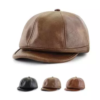 Осенне-зимние кожаные восьмиугольные шляпы в стиле Гэтсби, бейсбольная кепка с короткими полями для мужчин и женщин, кепка газетчика, шляпы художников темный кофе