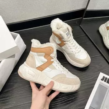 Осенне-зимние кожаные высокие туфли для папы, женские хлопковые ботинки на платформе на подошве, повседневные кроссовки из пеноматериала 35 чёрный