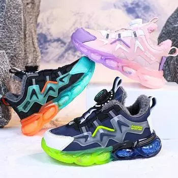 Осенне-зимние кроссовки унисекс, детская хлопковая обувь, кроссовки из искусственной кожи, непромокаемые бархатные теплые ультра-легкие зимние кроссовки для мальчиков 28 чёрный