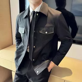 Осенне-зимние куртки для мужчин Высококачественные модные дизайнерские мужские куртки и пальто из искусственной кожи M чёрный