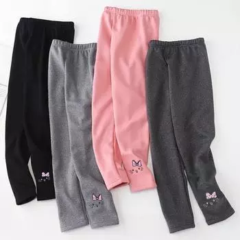 Осенне-зимние леггинсы для девочек, толстые, теплые, милые, с кроликом, штаны для девочек, детские брюки 100cm