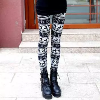 Осенне-зимние леггинсы с принтом лося и снежинок. Узкие брюки с высокой талией. Эластичные толстые теплые и мягкие рождественские длинные брюки с подъёмом ягодиц. Нижние брюки. L