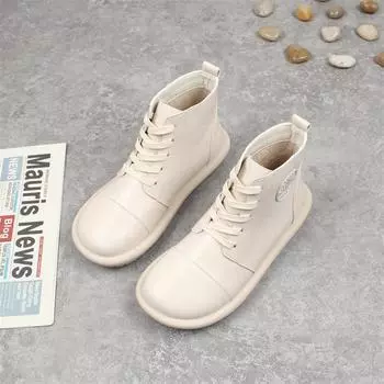 Осенне-зимние лесные стильные высокие полусапожки со шнуровкой и круглым носком, модные повседневные удобные полусапожки с плоской подошвой, 40 бежевый