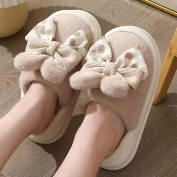 Осенне-зимние милые женские хлопковые тапочки с бабочками, домашние теплые пушистые шлепанцы с заячьими ушками, ПВХ, толстая подошва, плюшевые тапочки на платформе 36-37