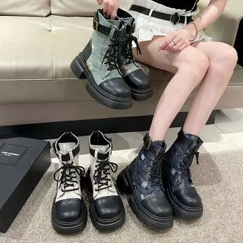 Осенне-зимние модные короткие сапоги в британском стиле, женские ботильоны на шнуровке 35 темно-синий