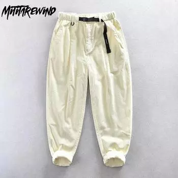 Осенне-зимние модные мужские брюки из чистого хлопка, брюки-карго, вельветовые свободные утепленные брюки с эластичной резинкой на талии, уличная одежда в стиле ретро M чёрный