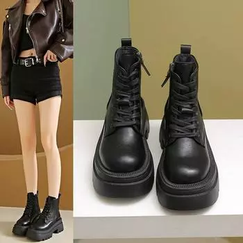 Осенне-зимние модные женские ботинки Sense Fried Street Brown Padded Heightening Thick Bottom Short Boots 35 коричневый