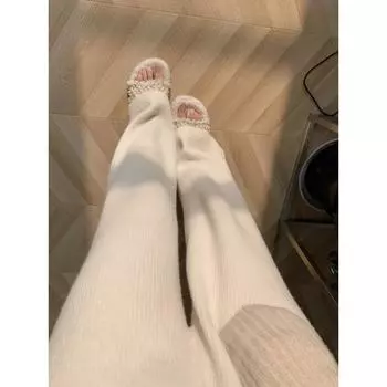 Осенне-зимние модные женские брюки, новые прямые с высокой талией в вертикальную полоску, трикотажные длинные широкие брюки, повседневные модные элегантные повседневные брюки 2363 S белый