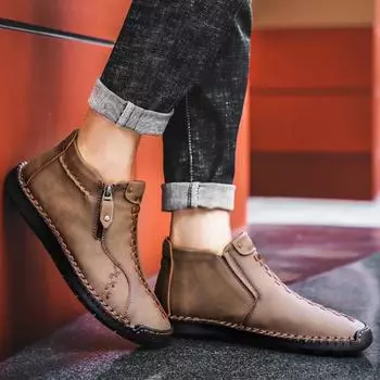 Осенне-зимние мужские ботильоны Осенне-зимняя мужская обувь Лучшие модные дизайнерские ботинки Ручной работы Теплые кроссовки с мехом для отдыха на природе Ботинки 38 чёрный