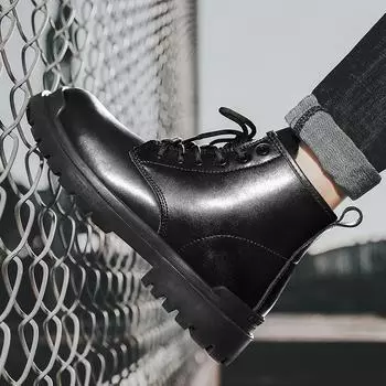 Осенне-зимние мужские ботинки для мотокросса, новые модные винтажные британские кожаные ботинки, модная повседневная черная зимняя обувь на платформе для мужчин 36