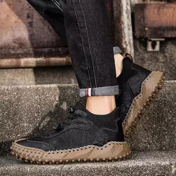 Осенне-зимние мужские ботинки ручной работы, удобные ботильоны для мужчин, повседневная обувь, мокасины, кожаные туфли для вождения 38 тёмно-рыжий