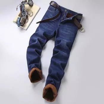 Осенне-зимние мужские брюки больших размеров из утолщенного бархата, эластичные, прямые, повседневные, теплые, джинсовые, теплые, деловые брюки 28