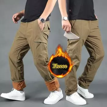 Осенне-зимние мужские брюки-карго Rush, прямые, большие, толстые, пуховые брюки, спортивные штаны, мужские, для активного отдыха, уличная одежда M чёрный