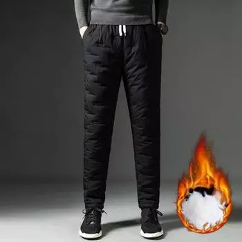 Осенне-зимние мужские брюки с утолщенной подкладкой, большие размеры, термостойкие, морозостойкие, ветрозащитные, однотонные, с эластичной резинкой на талии, мягкие карманы, мужские длинные брюки XL чёрный