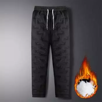 Осенне-зимние мужские брюки с утолщенной подкладкой, большие размеры, термостойкие, морозостойкие, ветрозащитные, однотонные, с эластичной резинкой на талии, мягкие карманы, мужские длинные брюки XL