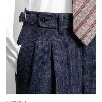 Осенне-зимние мужские брюки с высокой талией, мужские твидовые повседневные брюки с карманами, мужские длинные прямые брюки для костюма 29 серый