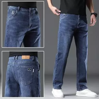 Осенне-зимние мужские джинсы прямые тонкие эластичные сто трендовые повседневные мужские брюки для мальчиков 28 чёрный