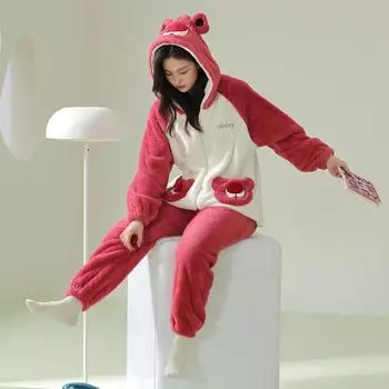 Осенне-зимние мужские и женские новые высококачественные плюшевые толстые пижамы для пар с капюшоном из кораллового бархата, которые можно носить вне домашнего костюма M серый