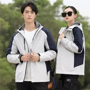 Осенне-зимние мужские и женские ветрозащитные и морозостойкие куртки из меха серебристой лисицы, парные куртки с цветными блоками, рабочая одежда для персонала на открытом воздухе M красный