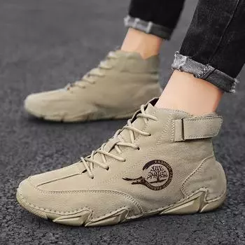 Осенне-зимние мужские кожаные высокие уличные ботинки большого размера в британском стиле Wild 38 песочный