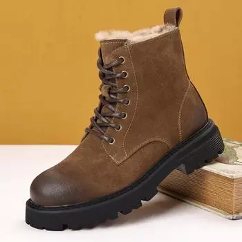 Осенне-зимние мужские модные повседневные высокие ботинки для отдыха на открытом воздухе, мужские плюшевые теплые нескользящие ботинки на толстой подошве 38 чёрный