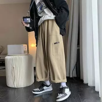 Осенне-зимние мужские плюшевые теплые брюки, мужские свободные прямые хлопковые брюки, повседневные спортивные брюки с завязками M хаки