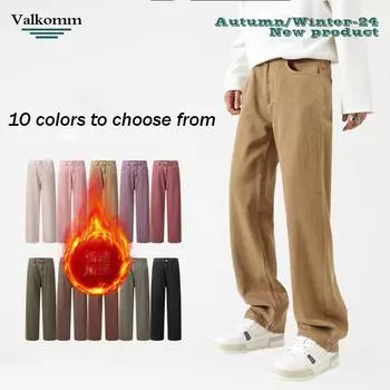 Осенне-зимние мужские плюшевые утолщенные/обычные прямые повседневные брюки Rascal Handsome, высококачественные свободные нейтральные джинсы 28