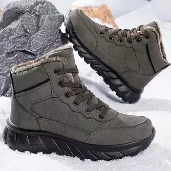 Осенне-зимние мужские плюшевые высокие походные ботинки, походная обувь больших размеров, теплые походные ботинки из плюша 39 чёрный