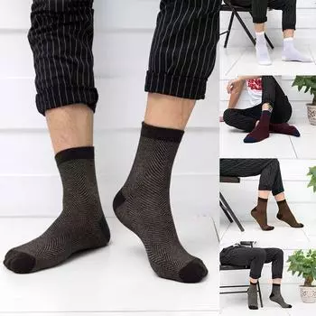 Осенне-зимние мужские полосатые теплые носки средней длины повседневные деловые хлопковые носки чулочно-носочные изделия One Size кофейный