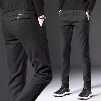 Осенне-зимние мужские повседневные эластичные деловые брюки с короткими прямыми штанинами из шерстяной ткани в клетку 28