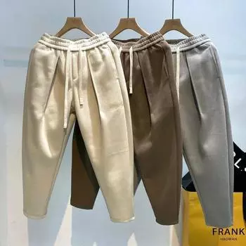 Осенне-зимние мужские повседневные спортивные брюки Широкие брюки Мужские свободные брюки Повседневные простые универсальные брюки XXXL чёрный