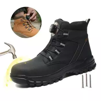 Осенне-зимние мужские рабочие ботинки с высоким берцем и стальным носком, антипрокольные, с вращающейся пряжкой, защитные рабочие ботинки 37 чёрный