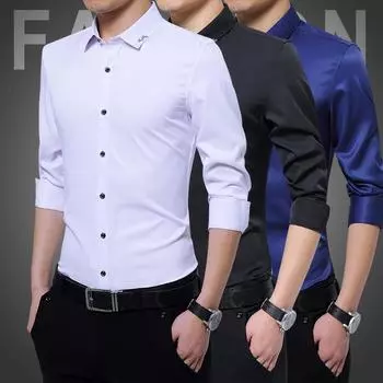 Осенне-зимние мужские рубашки с длинными рукавами, облегающие, против морщин, эластичные мужские рубашки без утюга XXXXL фиолетовый