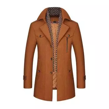 Осенне-зимние мужские шерстяные пальто, утепленные тренчи средней длины с отложным воротником, теплая верхняя одежда, деловое повседневное пальто S серый