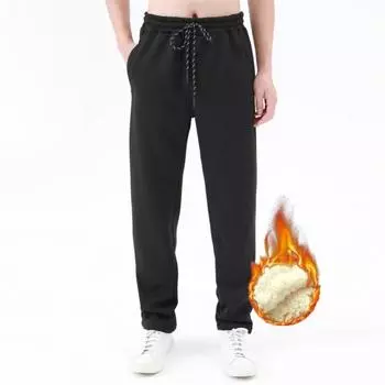 Осенне-зимние мужские спортивные штаны с эластичной талией, регулируемые на шнурке, теплые мужские спортивные штаны с S чёрный