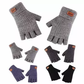 Осенне-зимние мужские теплые вязаные перчатки до половины пальцев для взрослых, утолщенные велосипедные уличные перчатки без пальцев One Size