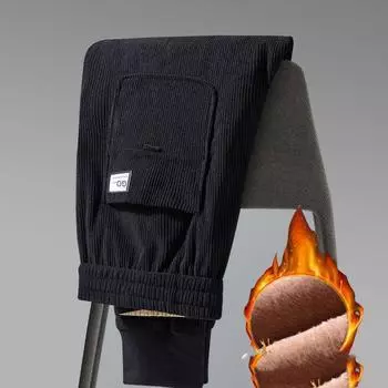 Осенне-зимние мужские утепленные вельветовые брюки свободного покроя, однотонные, слегка эластичные, повседневные брюки XL