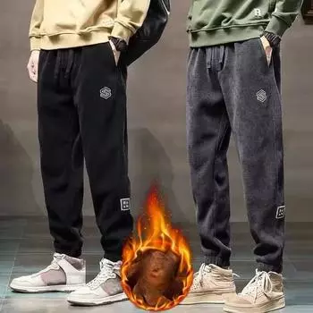 Осенне-зимние мужские вельветовые брюки больших размеров с завязками на штанинах, спортивные и повседневные, удобные, свободные и мягкие, однотонные брюки 5XL