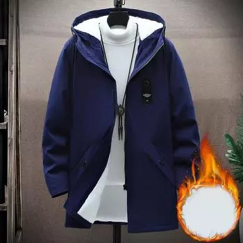 Осенне-зимние мужские ветрозащитные однотонные пальто парки куртки для мужчин длинное пальто с капюшоном теплая толстая куртка парки XXXXL чёрный