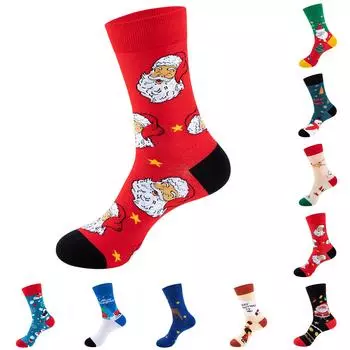 Осенне-зимние носки миди с рождественским принтом, рождественские носки, повседневные спортивные теплые носки One Size бежевый