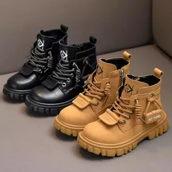 Осенне-зимние новые детские желтые ботинки, повседневные, с мягкой подошвой, нескользящие, бархатные, короткие ботинки для маленьких мальчиков 26