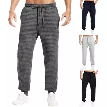 Осенне-зимние новые модные однотонные клетчатые мужские повседневные брюки спортивные штаны мужская одежда S чёрный