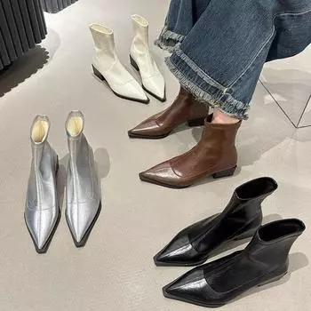Осенне-зимние новые модные сапоги для женщин с острыми носами и толстыми каблуками, которые делают их стройнее 35