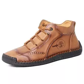 Осенне-зимние новые мужские ботинки по щиколотку, классические высокие ботинки на плоской подошве, деловые спортивные повседневные туфли, большие размеры, кожаные рабочие туфли для ходьбы 38